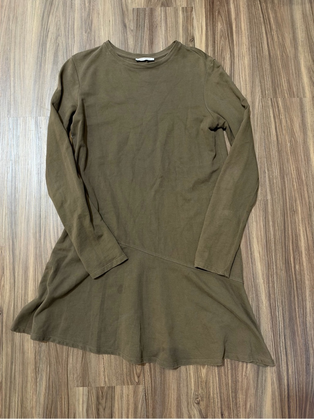 Zara Trafaluc Olive Green Long-Sleeve Flared Dress